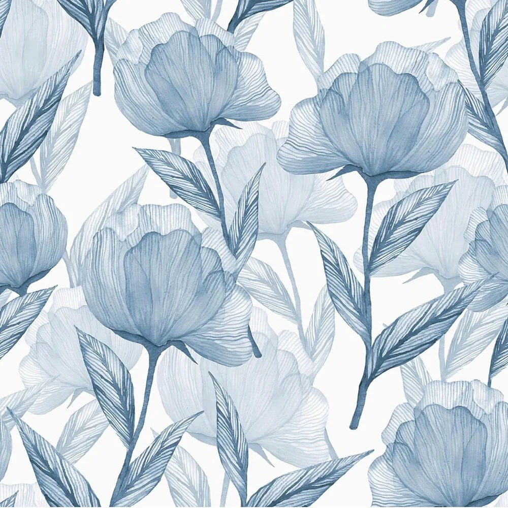 Heroad Boho Floral Wallpaper Elegant Blue Floral Wall Decor 16.1 x 78.7 qty. 4